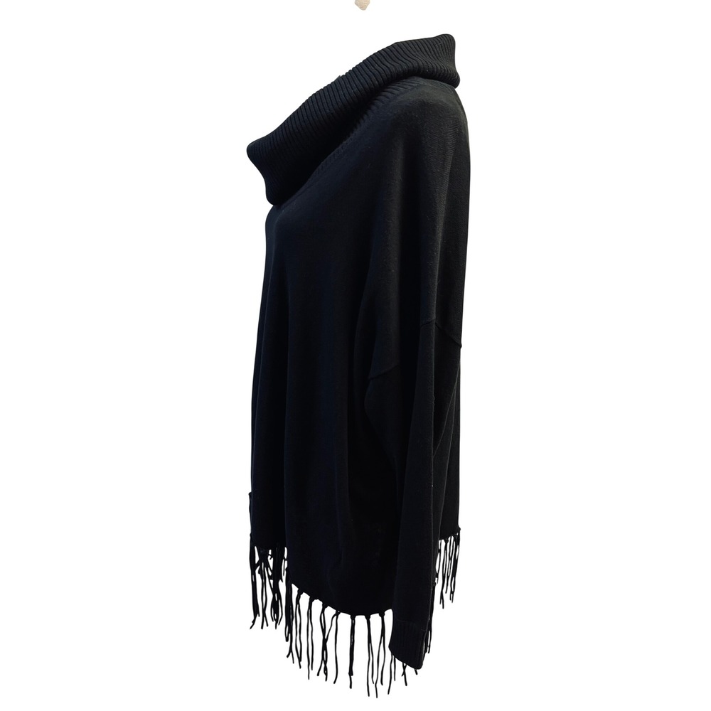 Michael Kors Sweater 2X Black Fringe Hem Draped Boho Cowgirl Western Luxury NEW - Picture 3 of 6